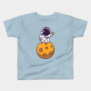 Cute Astronaut Sitting On Moon And Holding Star Kids T-Shirt